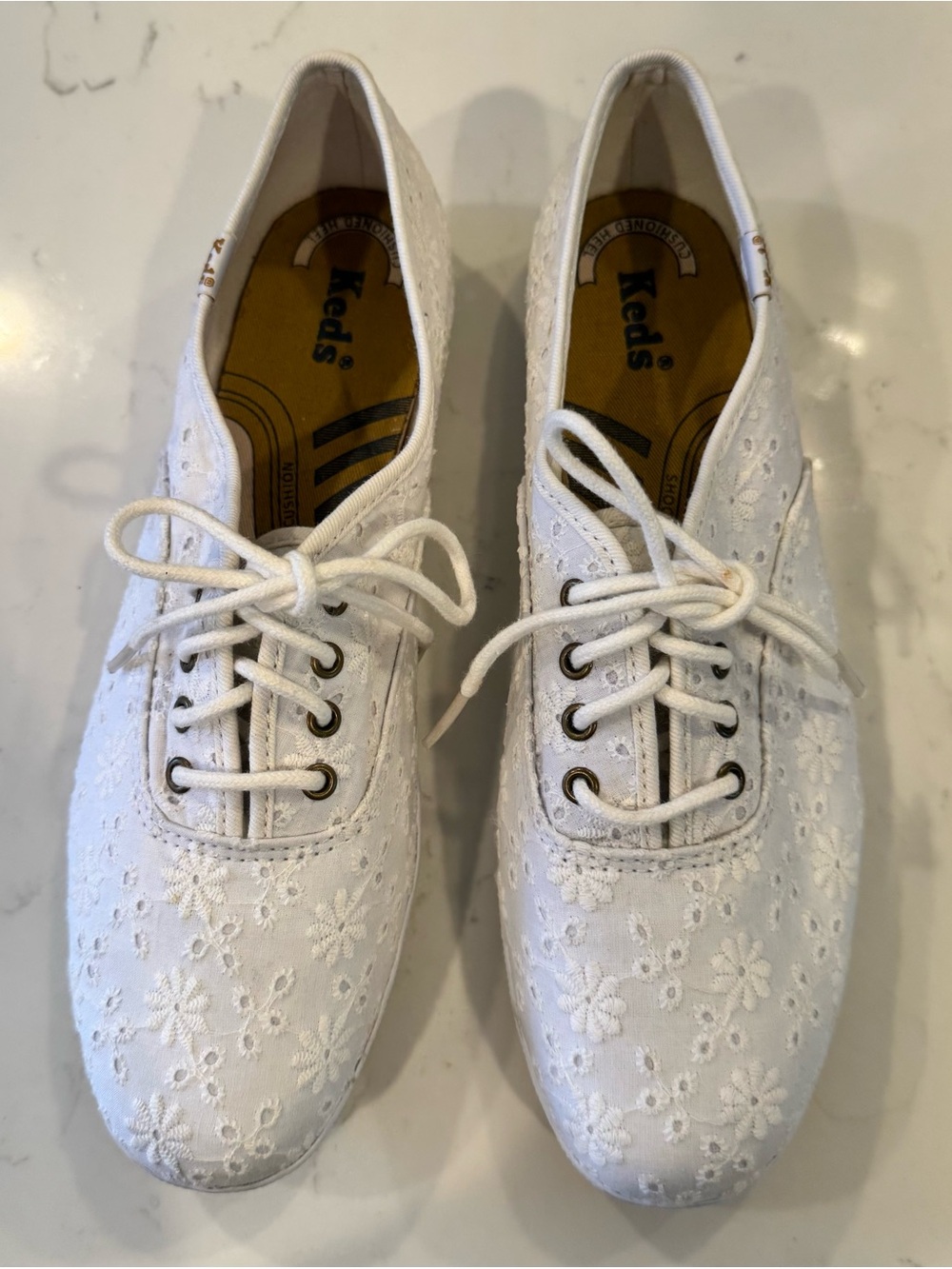 Keds White Floral Eyelet Lace-Up Sneakers